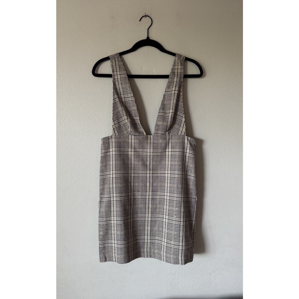 ZARA Plaid‎ Pinafore Dress Women’s Size Medium Metallic Sequin Mini Academia